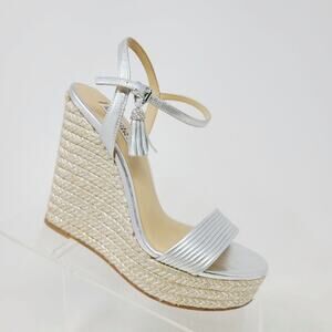 Badgley Mischka Women's Silver Wedding Espadrille Wedge Sandal Size 6.5